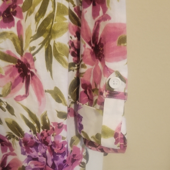 Jones NY Sport szXL Vibrant Floral Linen 3/4 sleeve Button-Down Shirt - Picture 5 of 6